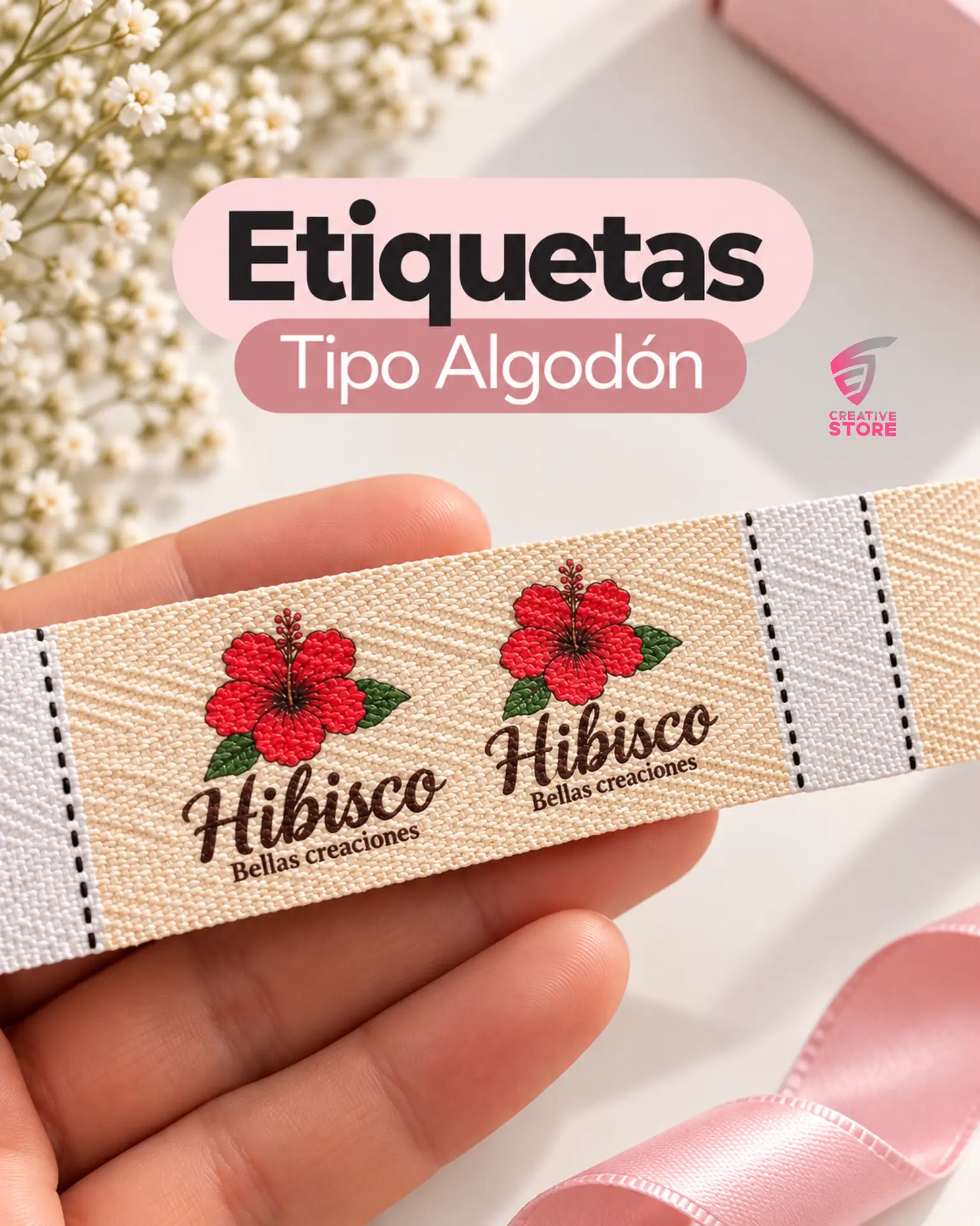 ETIQUETAS TIPO ALGODON - PACK DE 3 METROS